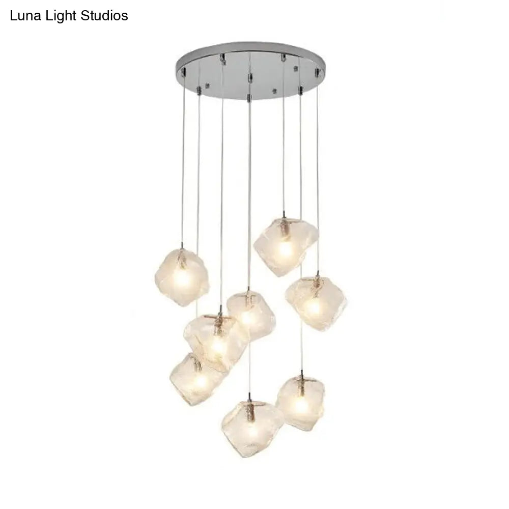 Contemporary Rock Clear Glass Cluster Pendant Light With Led White Lights - 5/6/8 Options