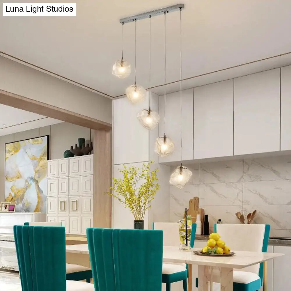 Contemporary Clear Glass Pendant Light With Led Available In 5/6/8 Lights Round/Linear Canopy