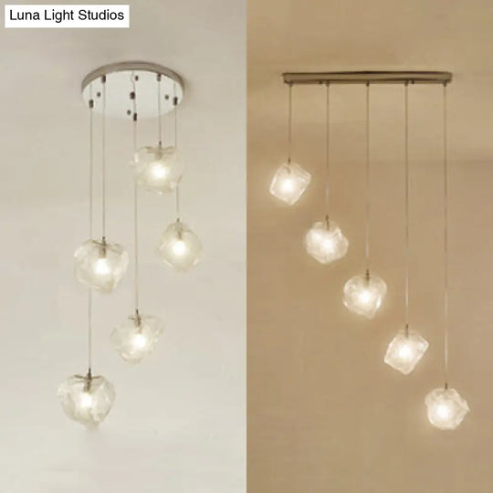 Contemporary Clear Glass Pendant Light With Led Available In 5/6/8 Lights Round/Linear Canopy