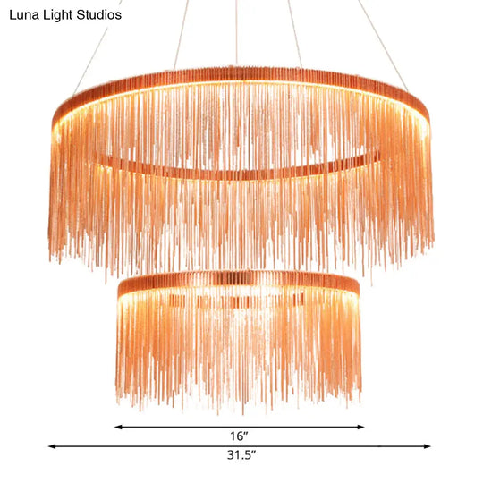 Contemporary Rose Gold Ceiling Lamp With Multi-Tiered Tassel Design - 1/2/3 Heads Chandelier Light