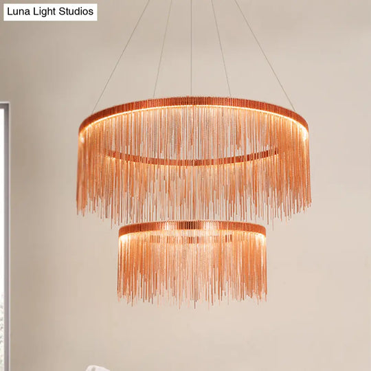 Contemporary Rose Gold Ceiling Lamp With Multi-Tiered Tassel Design - 1/2/3 Heads Chandelier Light