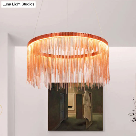 Contemporary Rose Gold Ceiling Lamp With Multi-Tiered Tassel Design - 1/2/3 Heads Chandelier Light