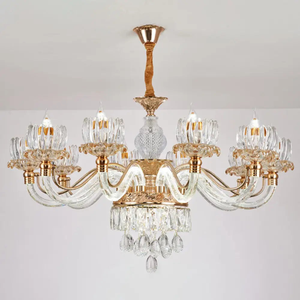 Contemporary Rose Gold Flower Crystal Pendant Chandelier For Living Room Ceiling 10 / Clear