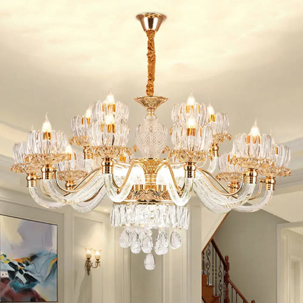 Contemporary Rose Gold Flower Crystal Pendant Chandelier For Living Room Ceiling 15 / Clear