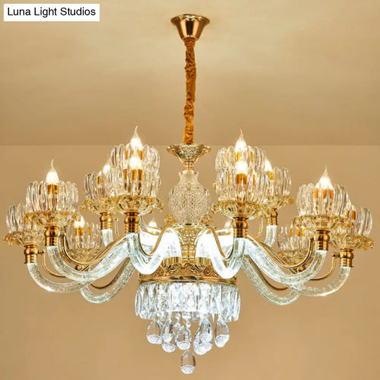 Contemporary Rose Gold Crystal Pendant Chandelier - Flower Design Ideal For Living Room Décor