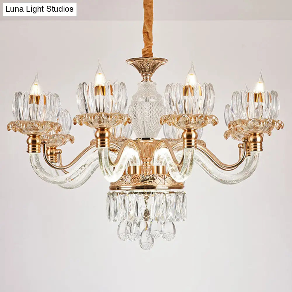 Contemporary Rose Gold Crystal Pendant Chandelier - Flower Design Ideal For Living Room Décor 8 /