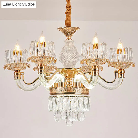 Contemporary Rose Gold Crystal Pendant Chandelier - Flower Design Ideal For Living Room Décor 6 /