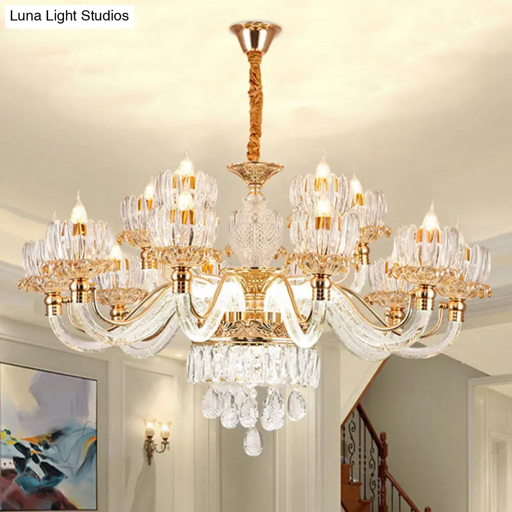 Contemporary Rose Gold Crystal Pendant Chandelier - Flower Design Ideal For Living Room Décor 15 /