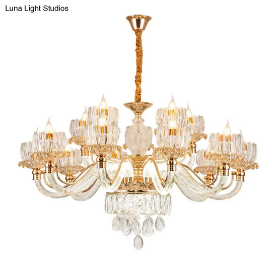 Contemporary Rose Gold Flower Crystal Pendant Chandelier For Living Room Ceiling