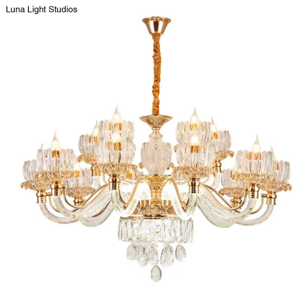 Contemporary Rose Gold Crystal Pendant Chandelier - Flower Design Ideal For Living Room Décor