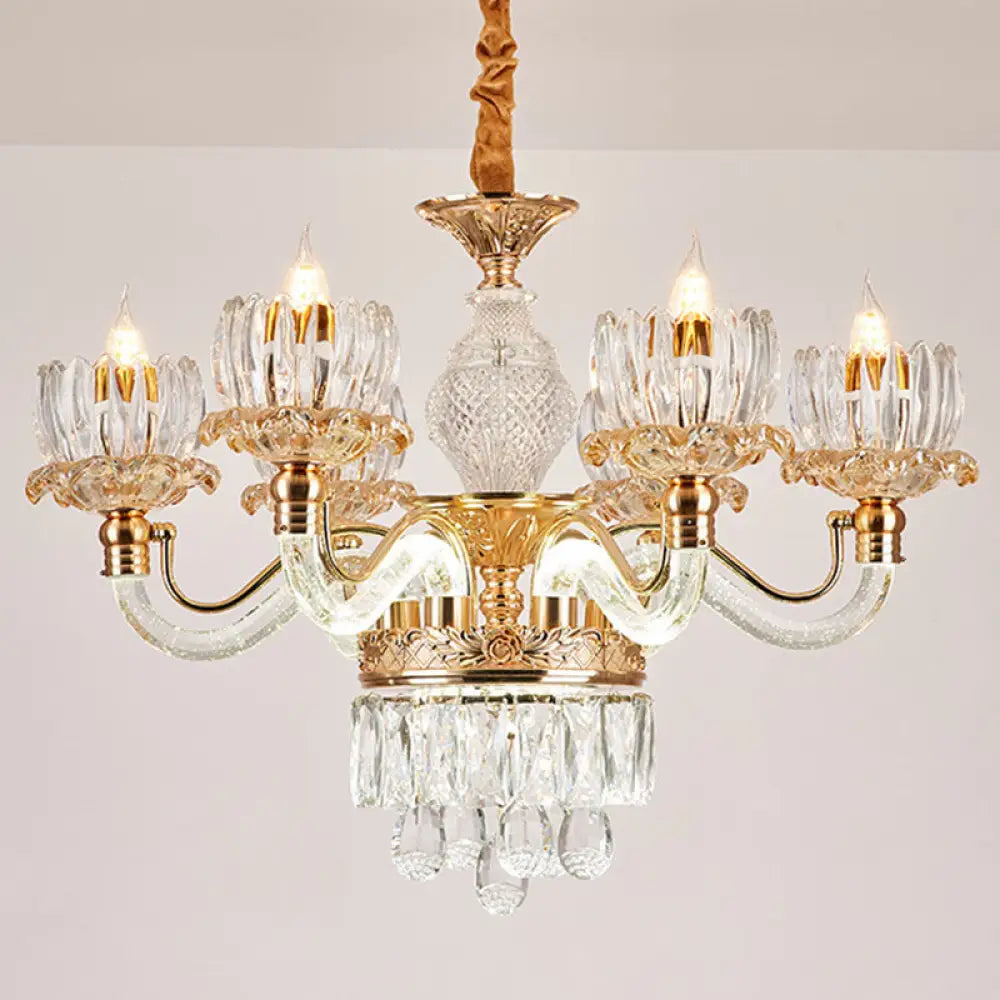 Contemporary Rose Gold Flower Crystal Pendant Chandelier For Living Room Ceiling 6 / Clear