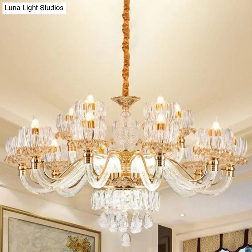 Contemporary Rose Gold Flower Crystal Pendant Chandelier For Living Room Ceiling