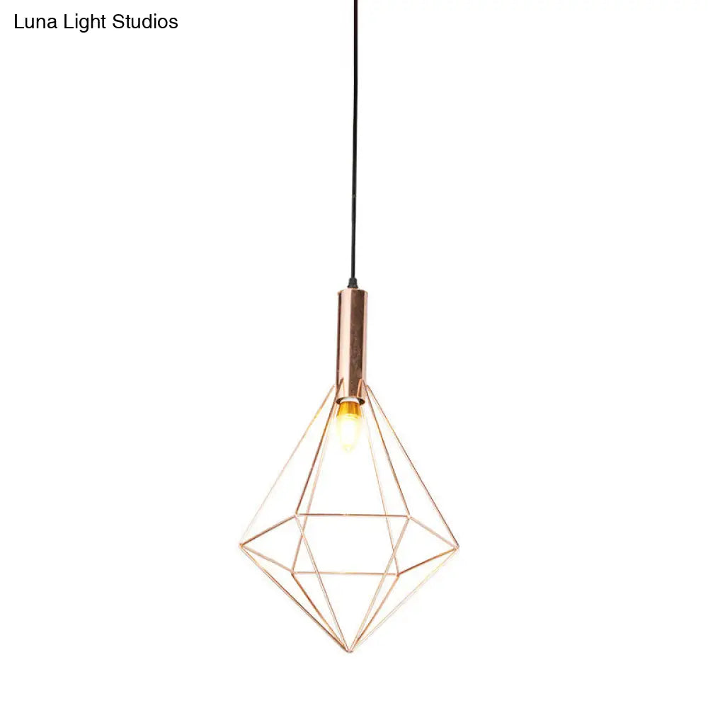 Rose Gold Geometric Pendant Light Kit - Contemporary Metal Hanging Lighting 1 Bulb