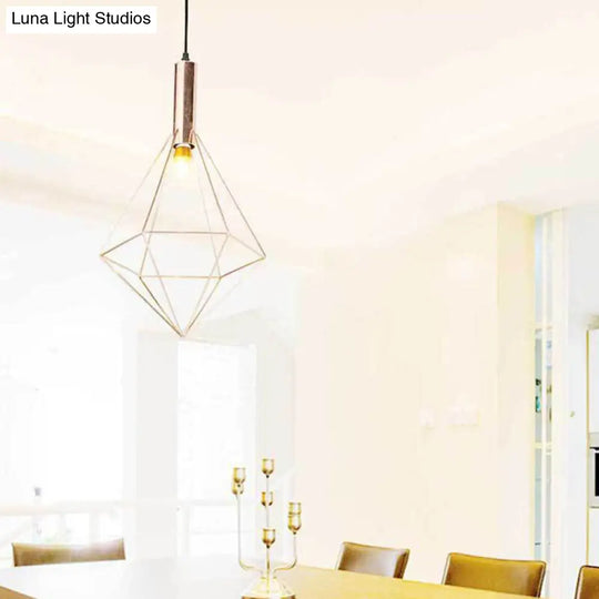 Rose Gold Geometric Pendant Light Kit - Contemporary Metal Hanging Lighting 1 Bulb