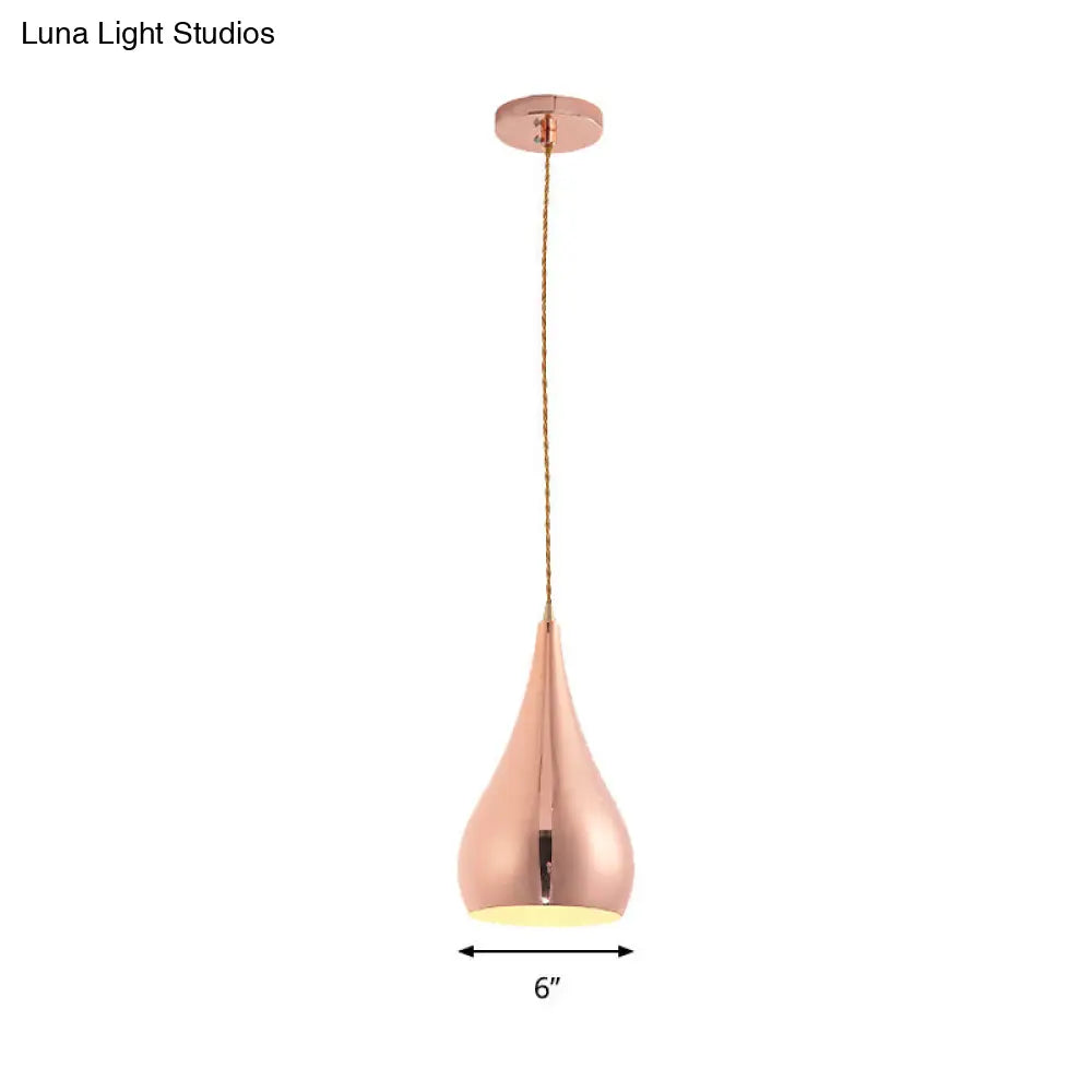 Contemporary Rose Gold Teardrop Pendant Light For Kitchen Island - 1 Head Metal Hanging Lamp