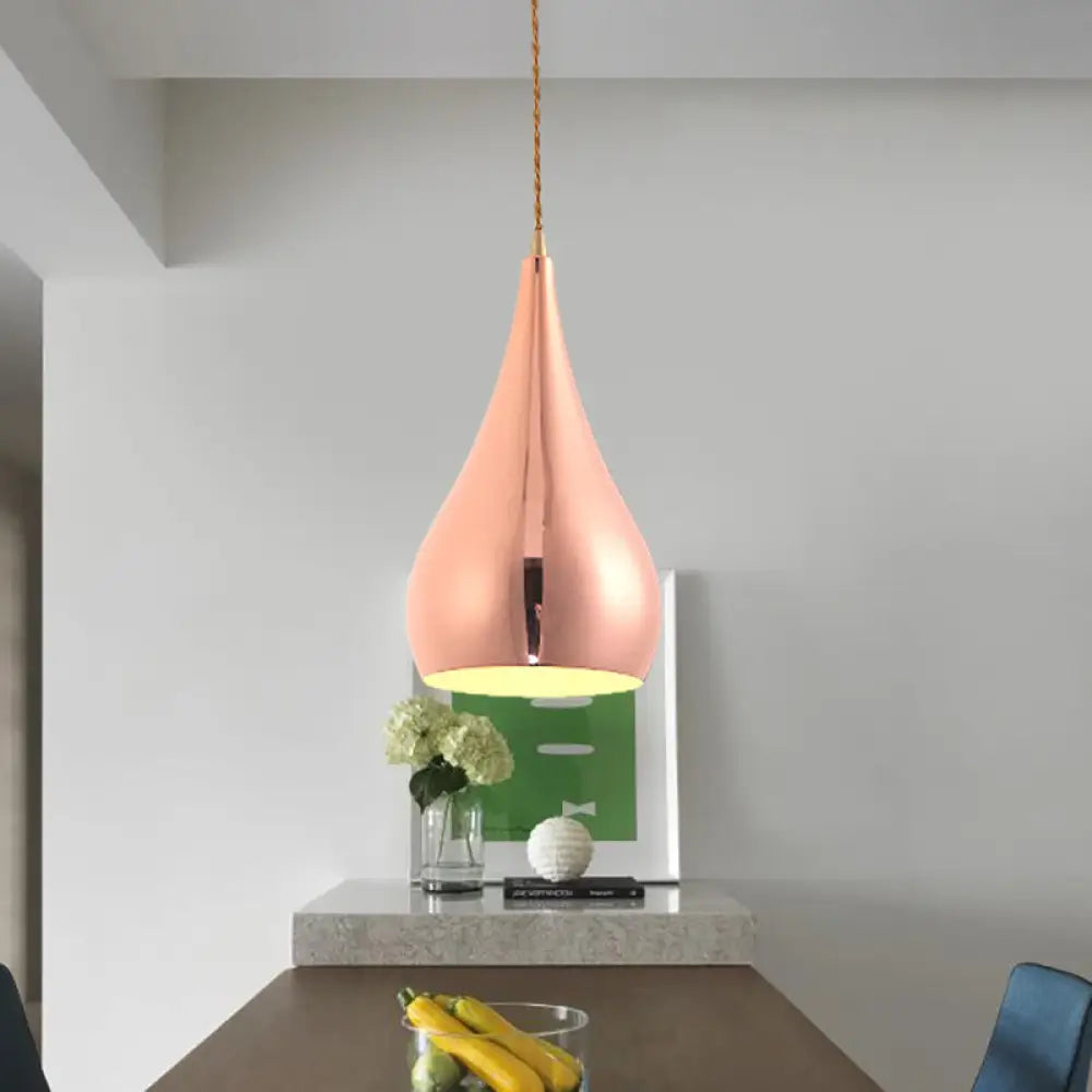 Contemporary Rose Gold Teardrop Pendant Light - 1 Head Metal Hanging Lamp For Kitchen Island