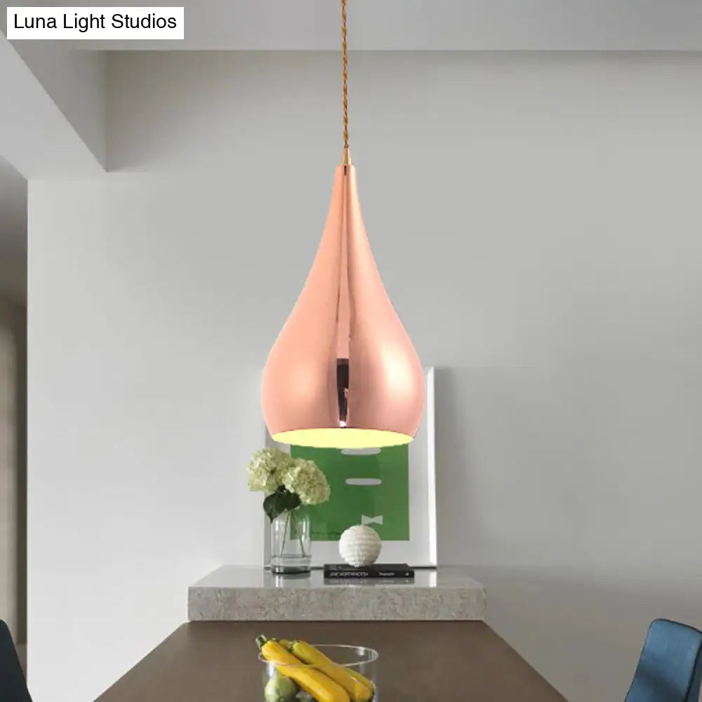 Contemporary Rose Gold Teardrop Pendant Light For Kitchen Island - 1 Head Metal Hanging Lamp