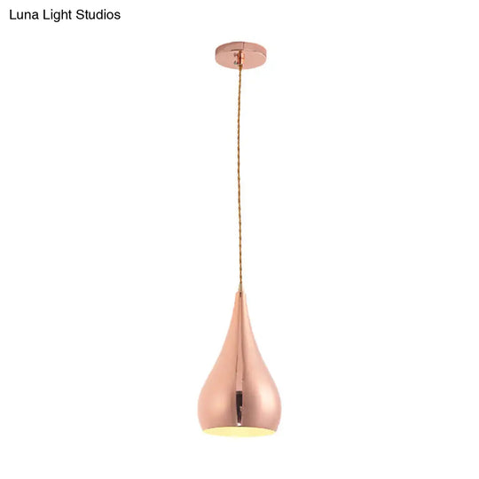 Contemporary Rose Gold Teardrop Pendant Light For Kitchen Island - 1 Head Metal Hanging Lamp