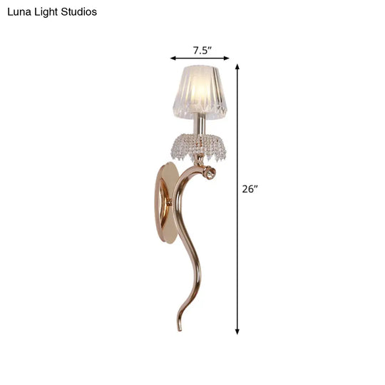 Contemporary Rose Gold Wave Sconce With Clear Ribbed Glass Shade - Wall Mounted Metal Lighting