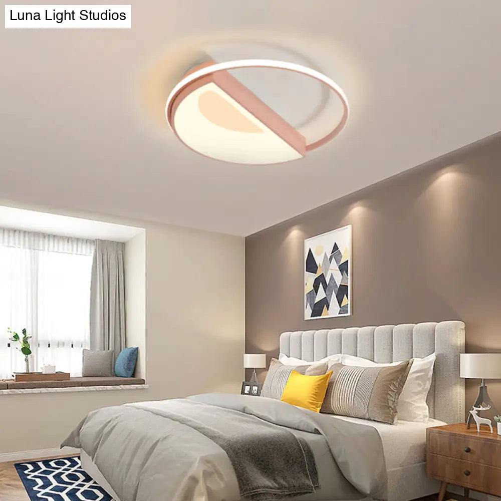Contemporary Round Acrylic Flush Mount Lamp Led 18’/21.5’ Wide White/Pink/Blue For Bedroom In