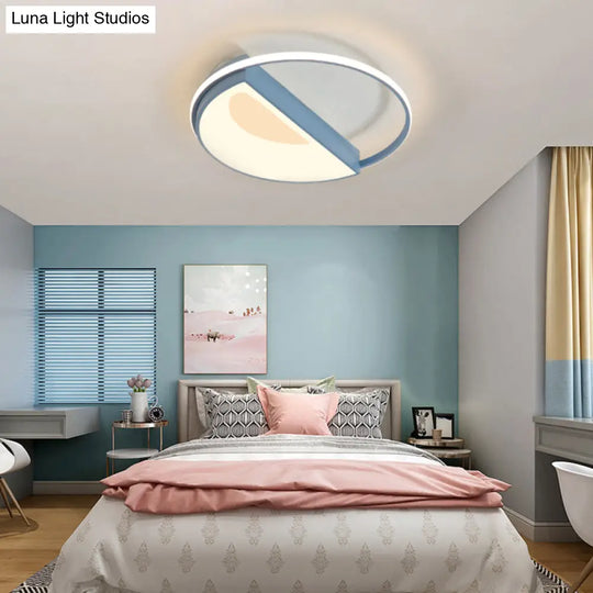 Contemporary Round Acrylic Flush Mount Lamp Led 18’/21.5’ Wide White/Pink/Blue For Bedroom In