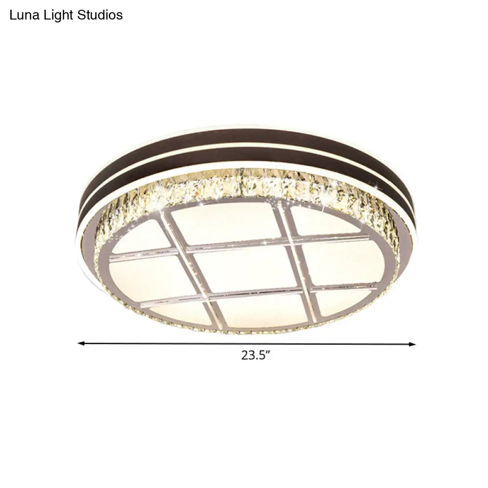 Contemporary Round Ceiling - Mount Crystal Block Led Flush Light For Bedroom In Brown
