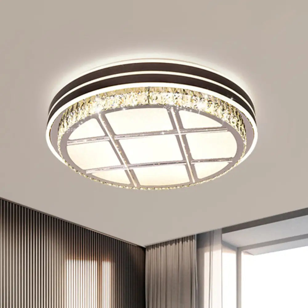 Contemporary Round Ceiling - Mount Crystal Block Led Flush Light For Bedroom In Brown