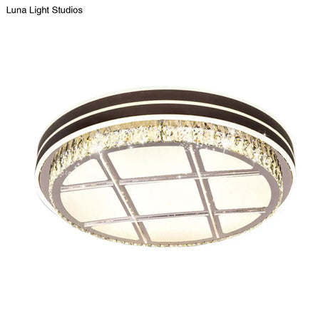 Contemporary Round Ceiling - Mount Crystal Block Led Flush Light For Bedroom In Brown