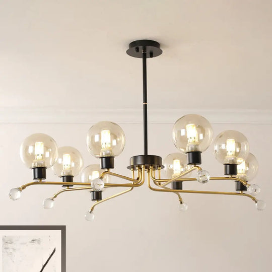 Contemporary Round Cognac Glass Chandelier - 8-Bulb Suspension Lamp For Living Room Ceiling