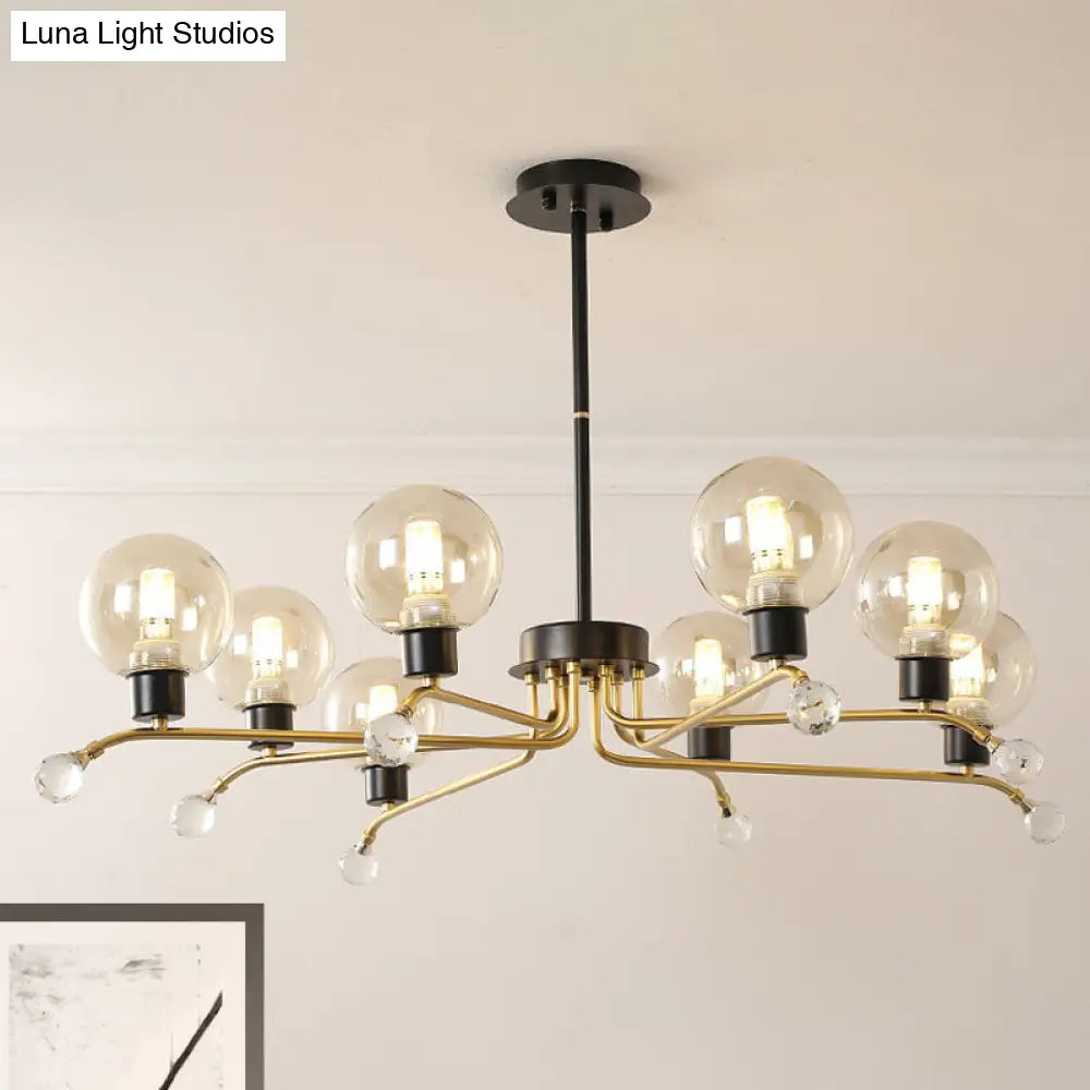 Contemporary Cognac Glass 8-Bulb Chandelier For Living Room Ceiling Suspension