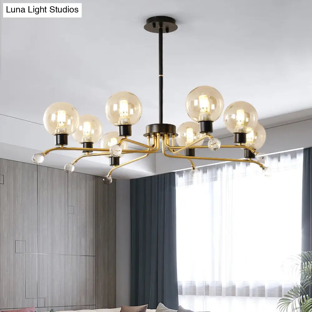 Contemporary Round Cognac Glass Chandelier - 8-Bulb Suspension Lamp For Living Room Ceiling