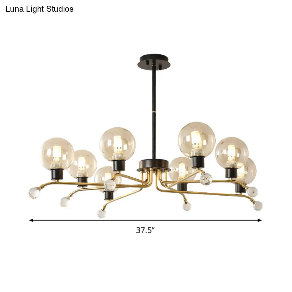 Contemporary Round Cognac Glass Chandelier - 8-Bulb Suspension Lamp For Living Room Ceiling