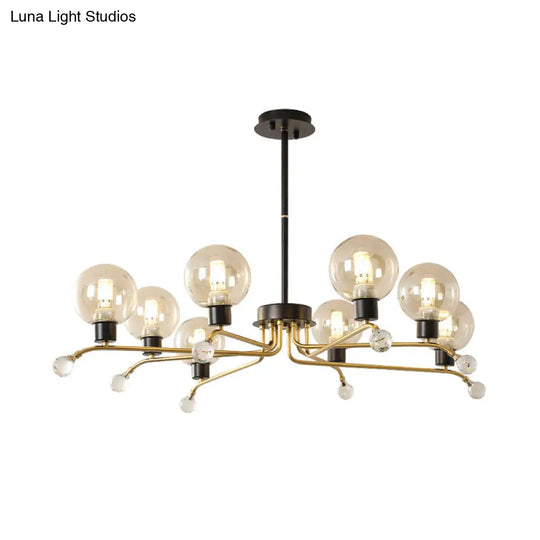 Contemporary Round Cognac Glass Chandelier - 8-Bulb Suspension Lamp For Living Room Ceiling