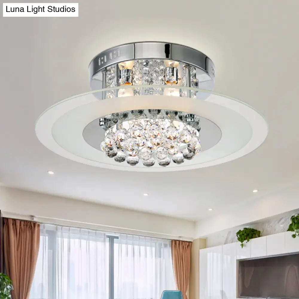 Contemporary Round Crystal Ceiling Lamp - Chrome Finish (4 Lights) For Bedroom Flush Mount