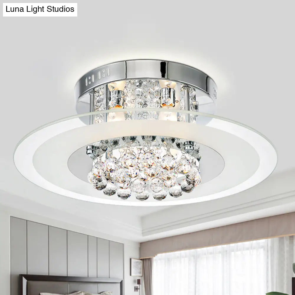 Contemporary Round Crystal Ceiling Lamp - Chrome Finish (4 Lights) For Bedroom Flush Mount