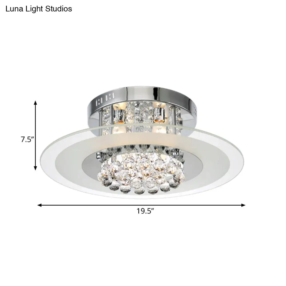 Contemporary Round Crystal Ceiling Lamp - Chrome Finish (4 Lights) For Bedroom Flush Mount