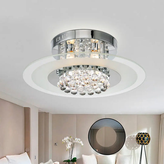 Contemporary Round Crystal Ceiling Lamp - Chrome Finish (4 Lights) For Bedroom Flush Mount