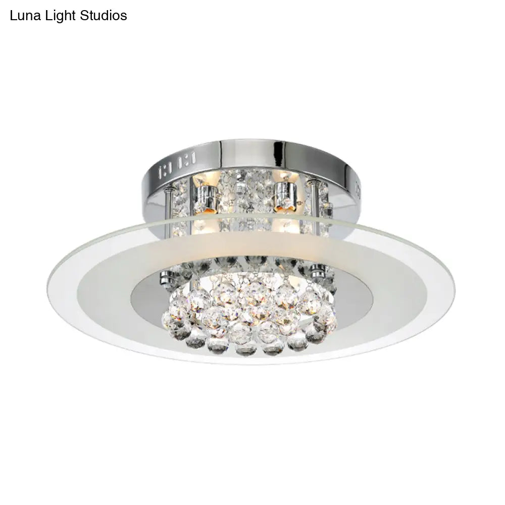 Contemporary Round Crystal Ceiling Lamp - Chrome Finish (4 Lights) For Bedroom Flush Mount