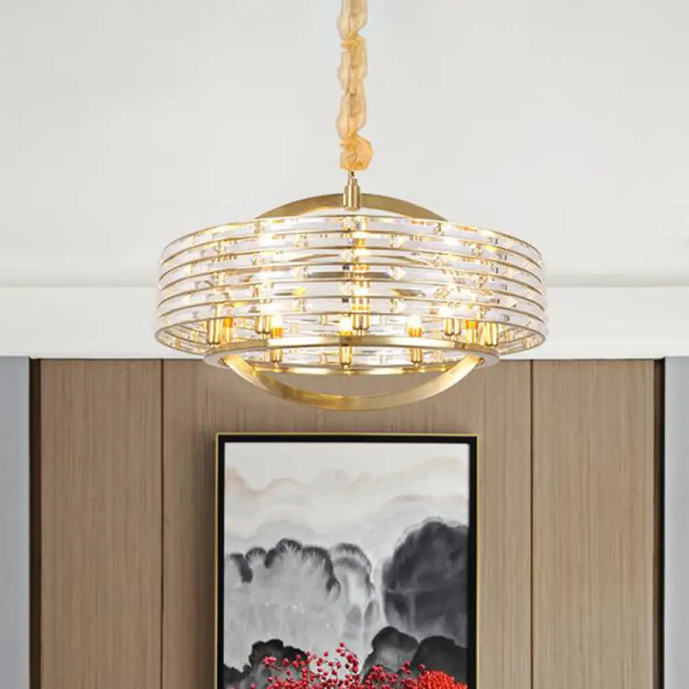 Contemporary Round Crystal Chandelier - 6 Heads Brass Finish