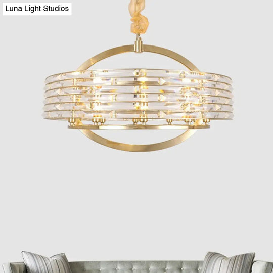 Contemporary Round Crystal Chandelier - 6 Heads Brass Finish