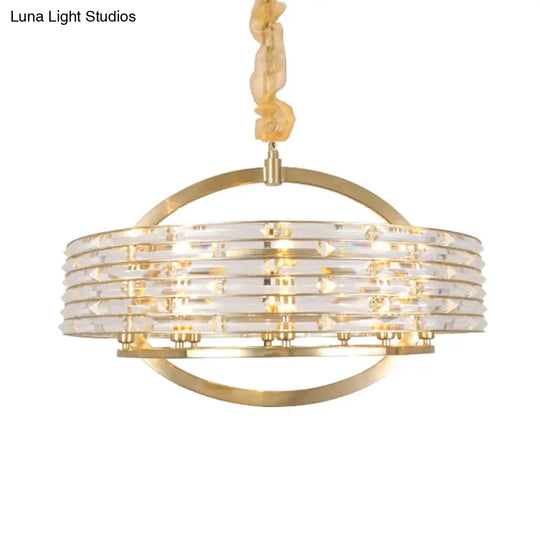 Contemporary Crystal Chandelier: 6-Head Round Ceiling Hanging Light In Brass