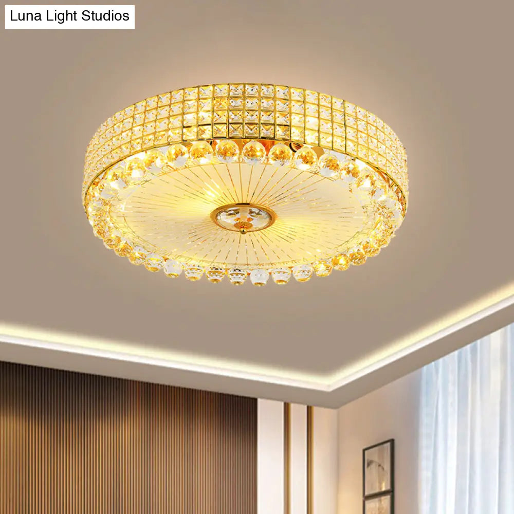 Contemporary Round Crystal Flush Light - 16/24 Led Bedroom Ceiling Lamp In Silver/Gold
