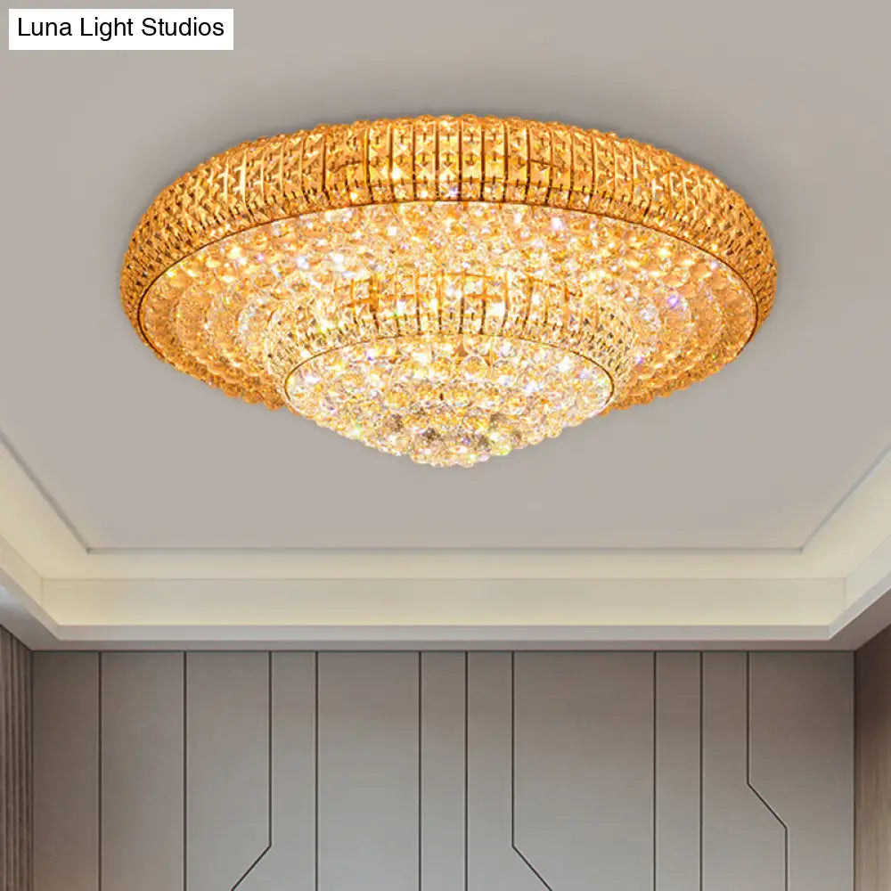 Contemporary Round Crystal Led Flush Light Fixture For Ceiling Mount - 2 - Layer Design Ideal