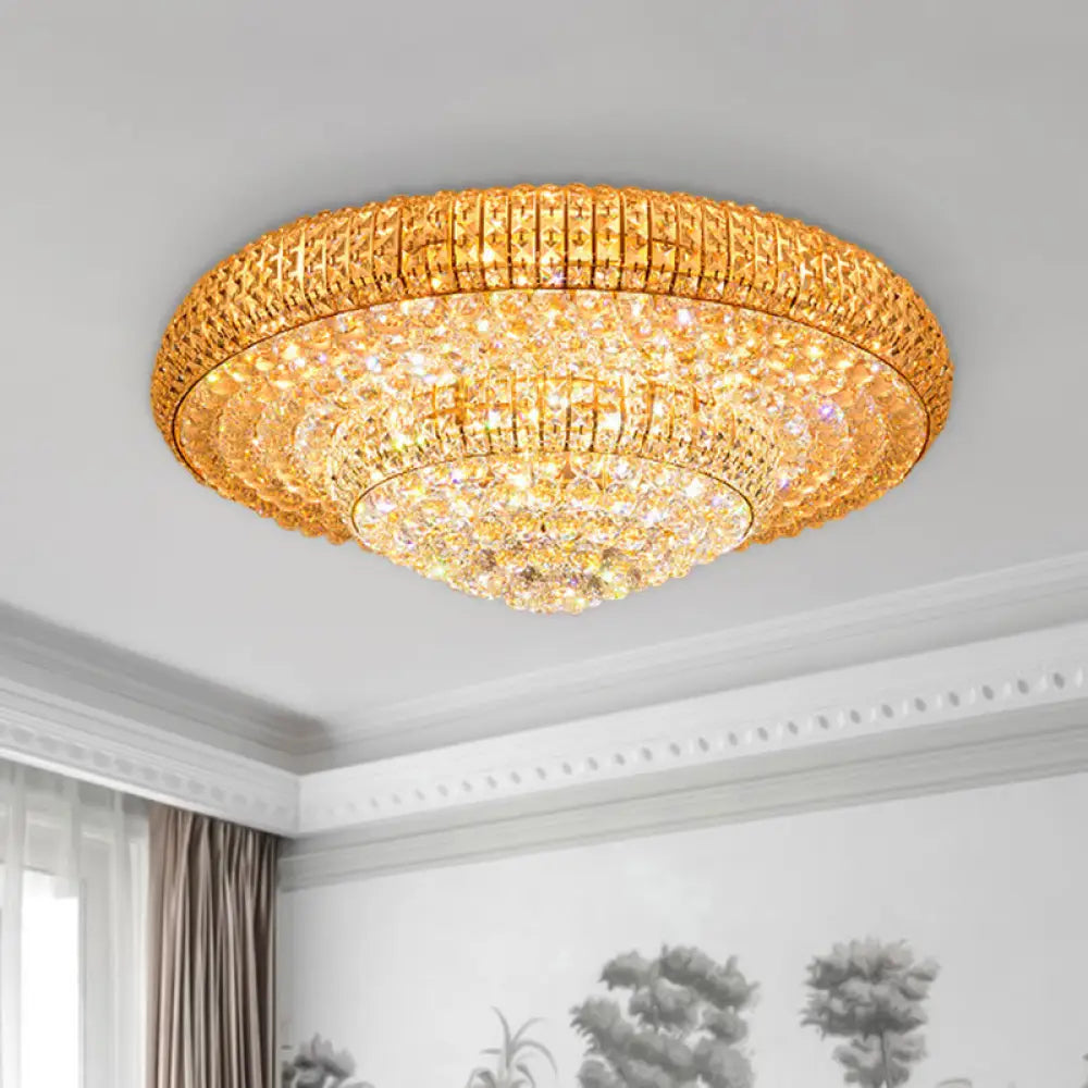 Contemporary Round Crystal Led Flush Light Fixture For Ceiling Mount - 2 - Layer Design Ideal