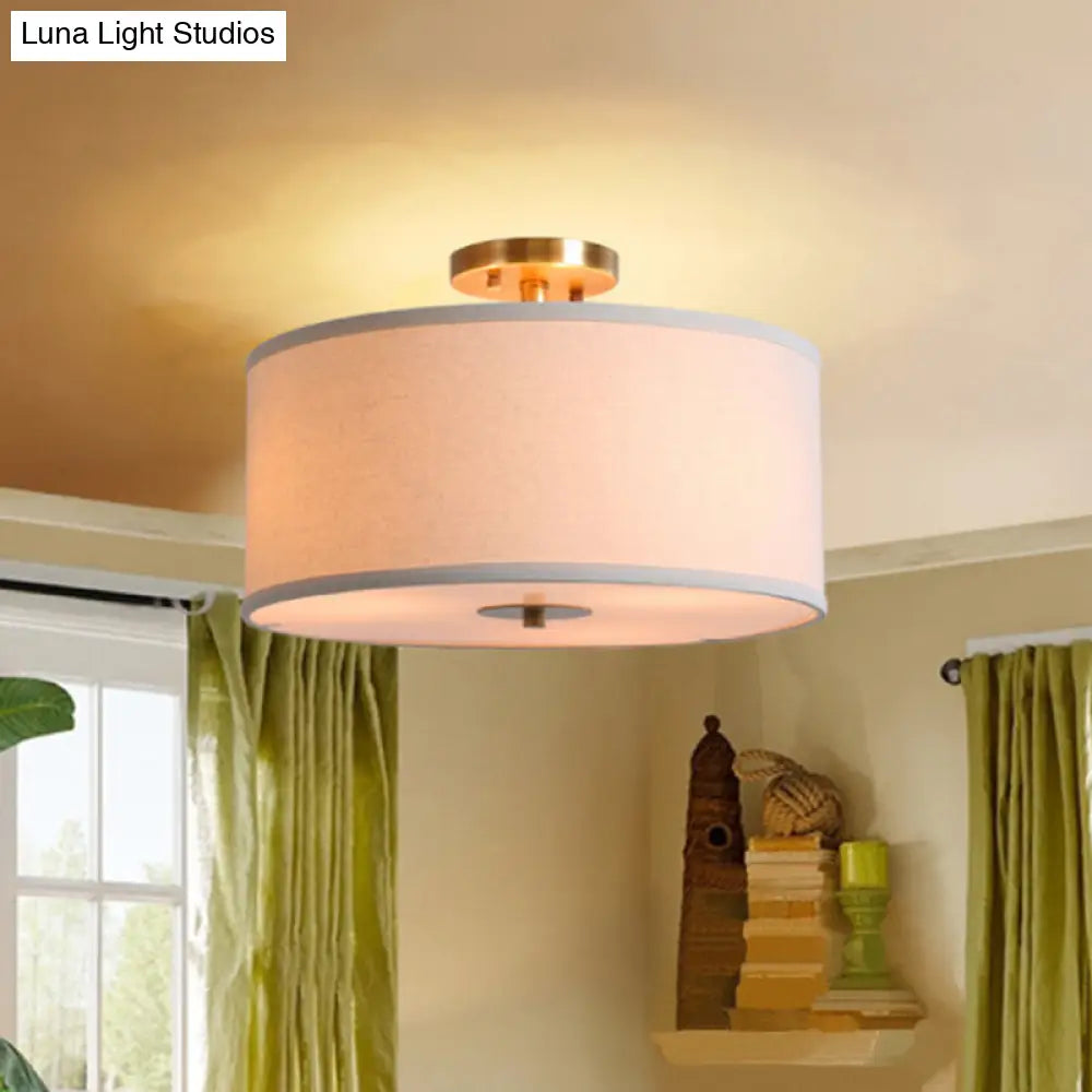 Contemporary Round Fabric Ceiling Lamp For Childs Bedroom - Semi Flushmount Light Beige / Solid