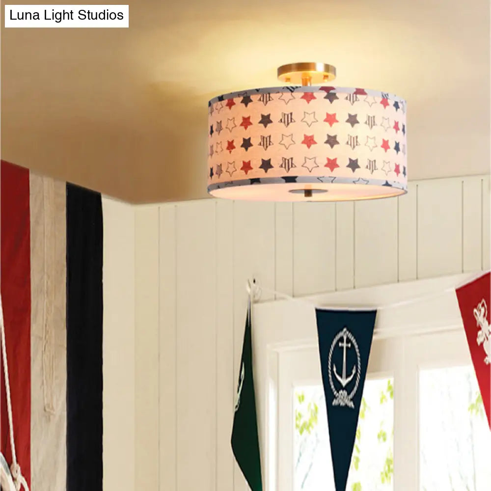 Contemporary Round Fabric Ceiling Lamp For Childs Bedroom - Semi Flushmount Light Red / Star