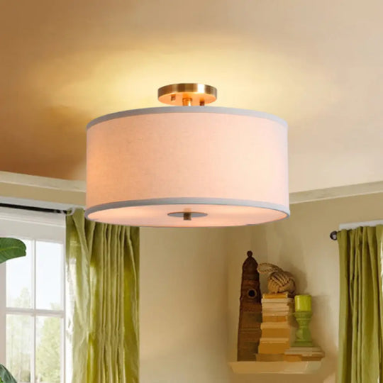 Contemporary Round Fabric Ceiling Lamp For Child’s Bedroom - Semi Flushmount Light Beige / Solid
