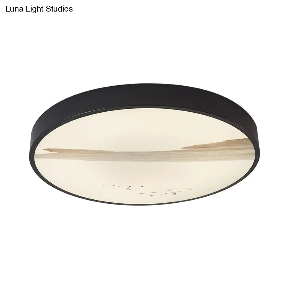 Contemporary Round Flush Led Ceiling Light In Black - Ideal For Dining Rooms Featuring Metal