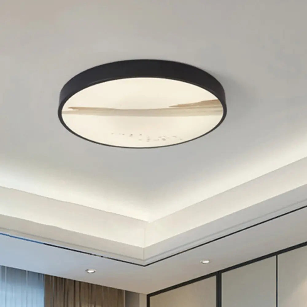 Contemporary Round Flush Led Ceiling Light In Black - Ideal For Dining Rooms Featuring Metal