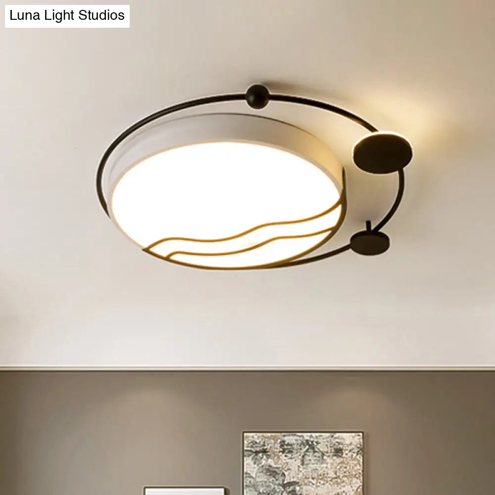 Contemporary Round Flush Mount Iron Led Flushmount With Halo Detail - White/Warm Light Black-White /